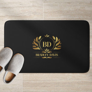 Monogram With Name Black Gold Elegant Bath Mat