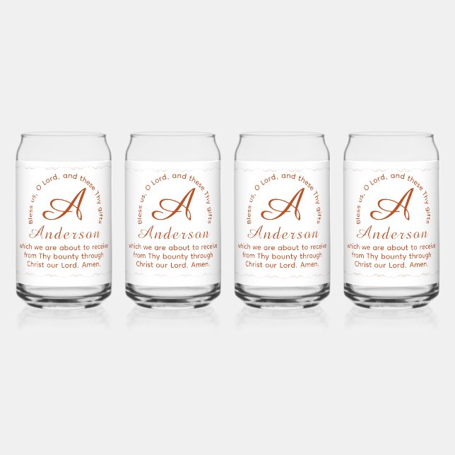 Monogram with Name Catholic Blessing Drinkware Set Can Glass (Front)