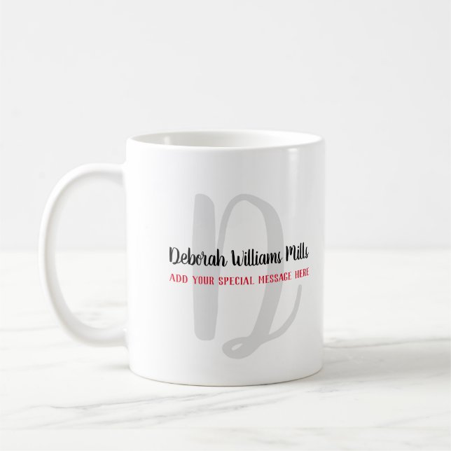 monogram with name & message on white coffee mug (Left)