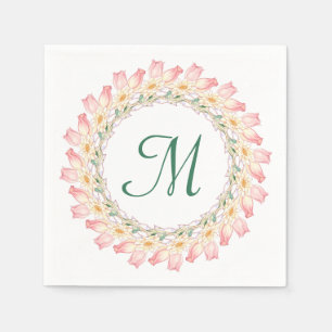 Monogram with Pink Roses and Water Lilies Frame Napkin