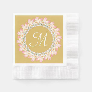 Monogram with Pink Roses and Water Lilies Frame Napkin