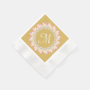 Monogram with Pink Roses and Water Lilies Frame Napkin