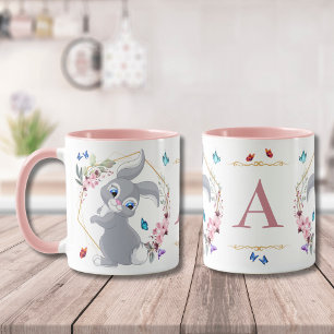 Monogram with Rabbit Flower Butterflies Theme Mug