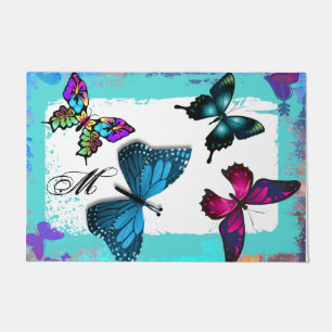 Monogram with Realm  Morpho Aqua Butterflies Doormat