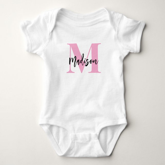 Monogram with Script Name Baby Bodysuit (Front)