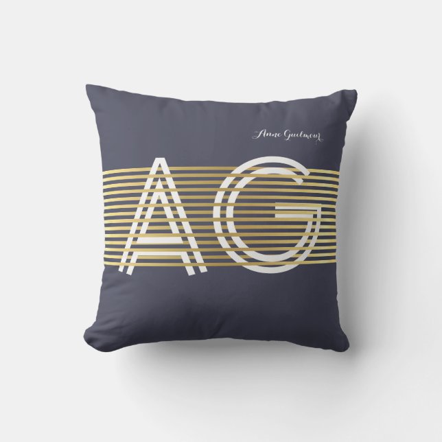 Monogram with thin golden stripes outdoor cushion (Front)