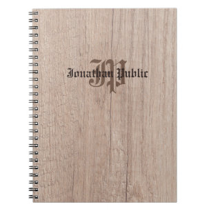 Monogram Wood Board Look Old Script Template Notebook