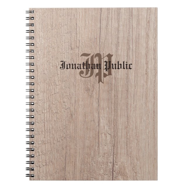 Monogram Wood Board Look Old Script Template Notebook (Front)