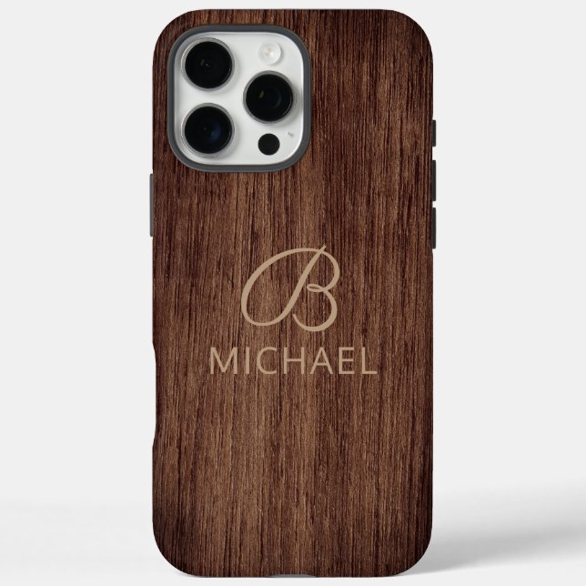 Monogram Wood Grain Timber Personalised Name Case-Mate iPhone Case (Back)