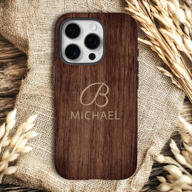 Monogram Wood Grain Timber Personalised Name Case-Mate iPhone Case (Creator Uploaded)