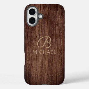 Monogram Wood Grain Timber Personalised Name iPhone 16 Plus Case