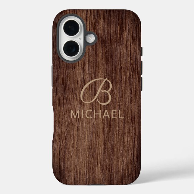 Monogram Wood Grain Timber Personalised Name Case-Mate iPhone Case (Back)