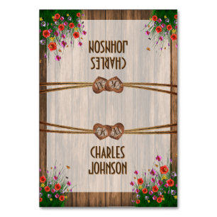 Monogram Wood Hearts with Wildflower - Place Cards