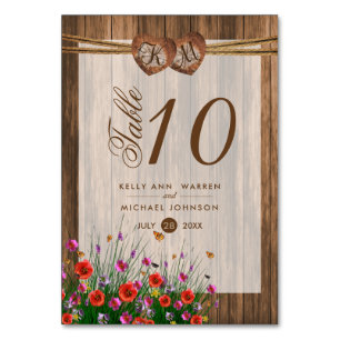 Monogram Wood Hearts with Wildflower - Table Card