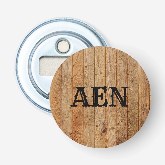 Monogram Wood Rustic Country Brown Black  Bottle Opener (Front)