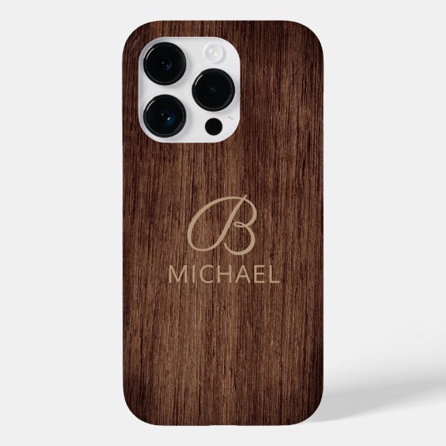 Monogram Wood Rustic Timber Personalised Name Case-Mate iPhone Case (Back)