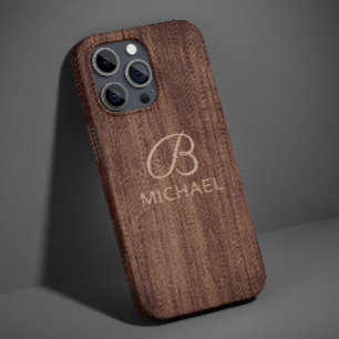 Monogram Wood Rustic Timber Personalised Name Case-Mate iPhone 14 Case