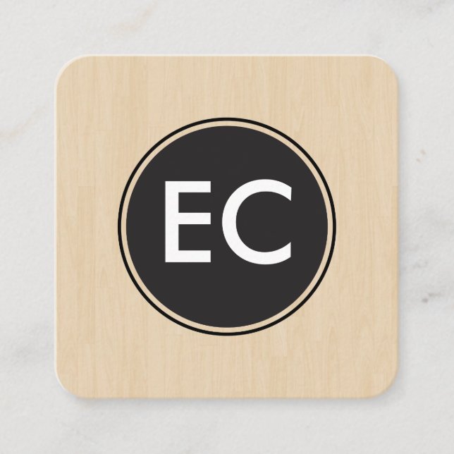 Monogram Wood Square Business Card (Front)