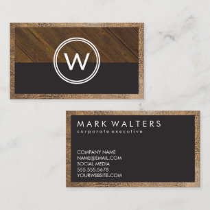 Monogram Wood Two Tone   Leather Trim Business Card