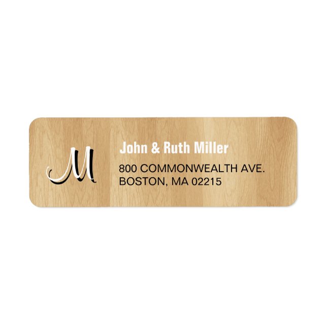 Monogram Wooden Return Address 1 Label (Front)