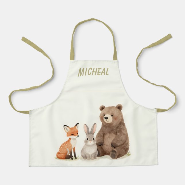 Monogram woodland forest animals  apron (Front)