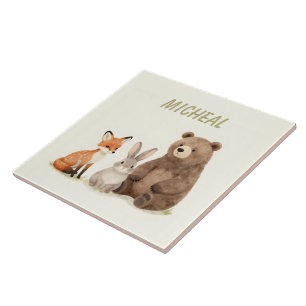 Monogram woodland forest animals  ceramic tile