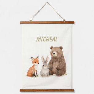Monogram woodland forest animals  hanging tapestry