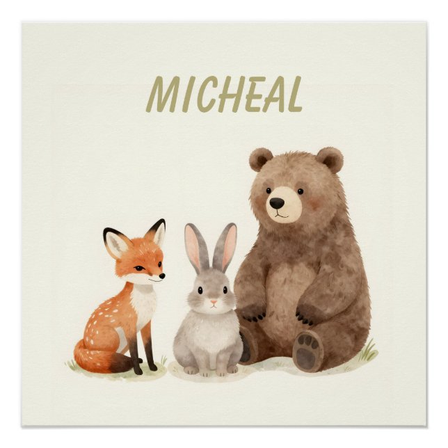 Monogram woodland forest animals  poster (Front)
