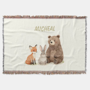 Monogram woodland forest animals throw blanket