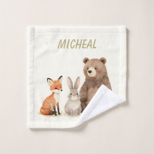 Monogram woodland forest animals wash cloth