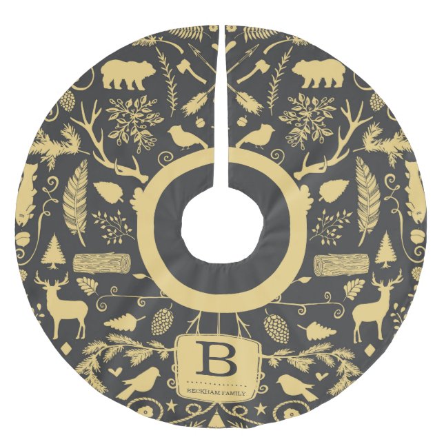 Monogram Woodland Holiday Tree Skirt (Front)