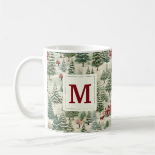 Monogram Woodland Rustic Country Christmas Cute Coffee Mug
