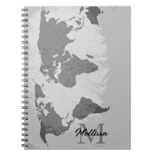 Monogram World Map Traveler Name Gift Favor Notebook