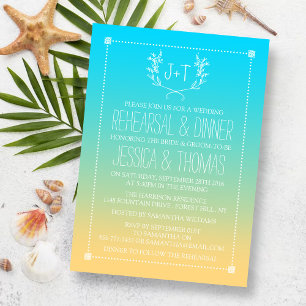 Monogram Wreath Beach Ombre Rehearsal Dinner Invitation