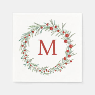 Monogram Wreath Christmas Napkins