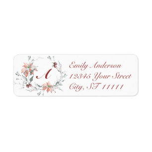 Monogram Wreath Christmas Return Address Label