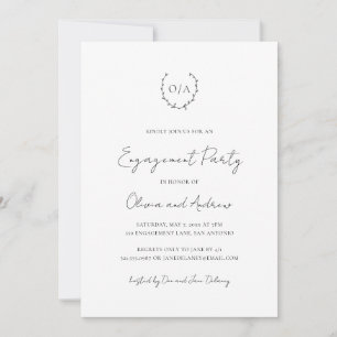 Monogram Wreath Classic Elegant Engagement Party Invitation
