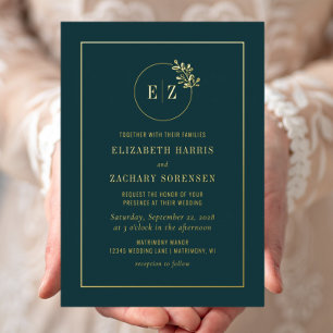 Monogram Wreath Emerald Green Gold Wedding