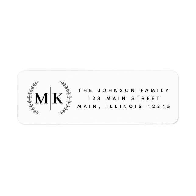 Monogram Wreath Family Initial Return Address Label (Front)
