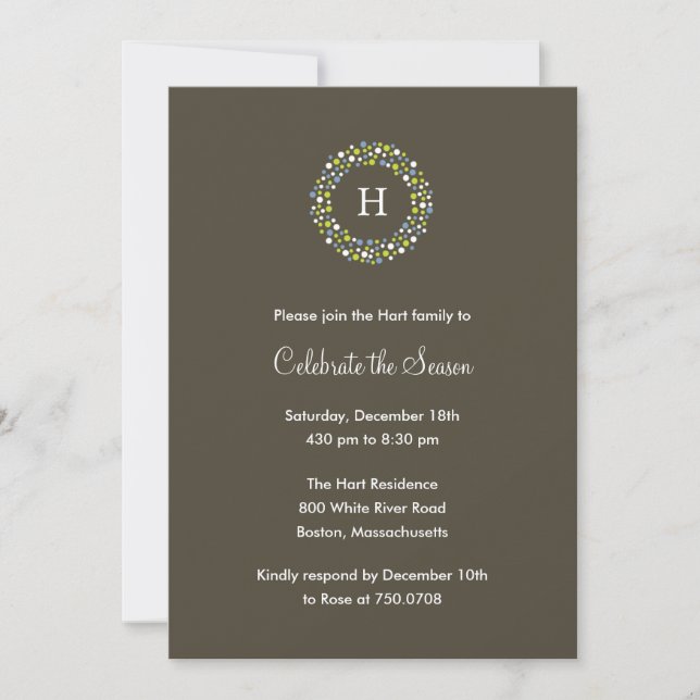 Monogram Wreath Holiday Party Invitation (Front)