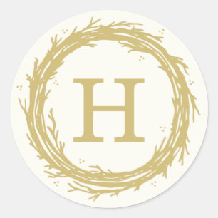 Monogram Wreath Holiday Sticker Labels