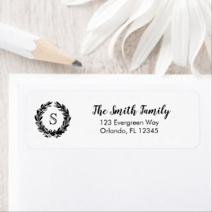 Monogram Wreath Illustration Address Label Return Address Label
