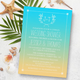 Monogram Wreath Ombre Beach Wedding Shower Invitation