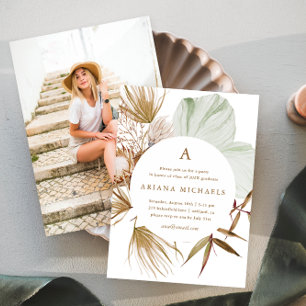 Monogram Wreath One Photo Graduation Party Invitation