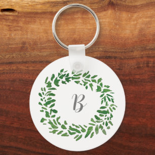 Monogram Wreath Painting Custom Autumn Painting Key Ring