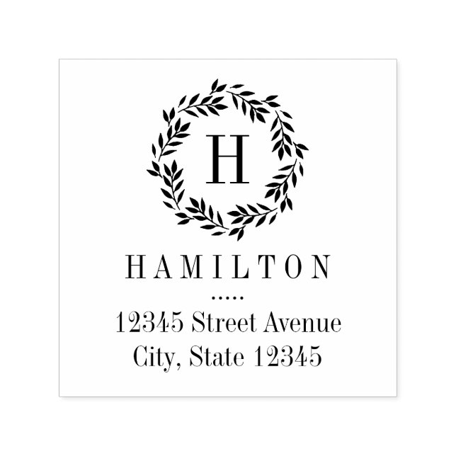 Monogram Wreath Personalised Rubber Stamp (Design)