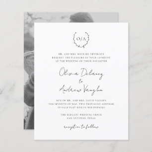 Monogram Wreath Photo Budget Wedding Invitation