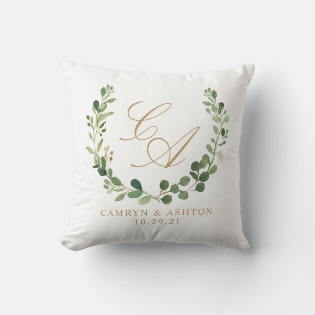 Monogram Wreath Pillow with Greenery (Front)