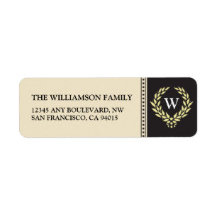 Monogram Wreath Return Address Labels (black)