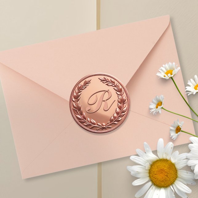 Monogram Wreath Rose Gold Faux Wax Seal Stickers (Monogram Wreath Rose Gold Faux Wax Seal Stickers)